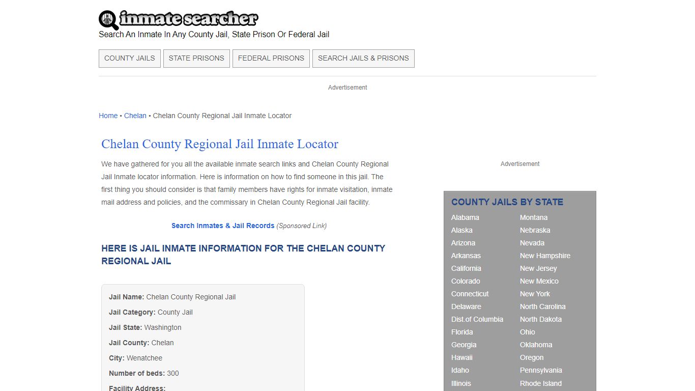 Chelan County Regional Jail Inmate Locator - Inmate Searcher